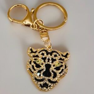 Fierce Gold Rhinestone Panther Keychain